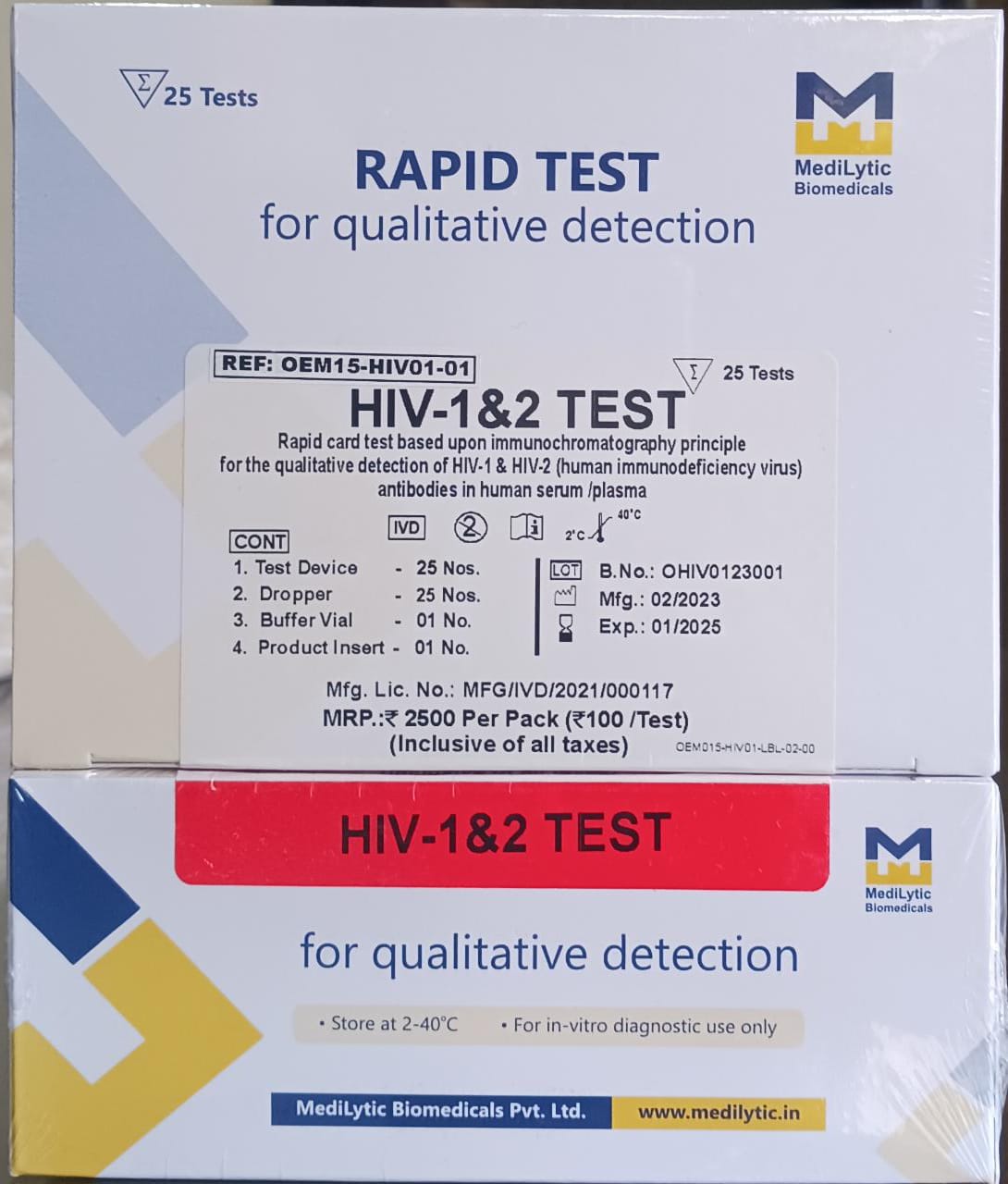 HIV 1 & 2 Test 25 TEST PACK