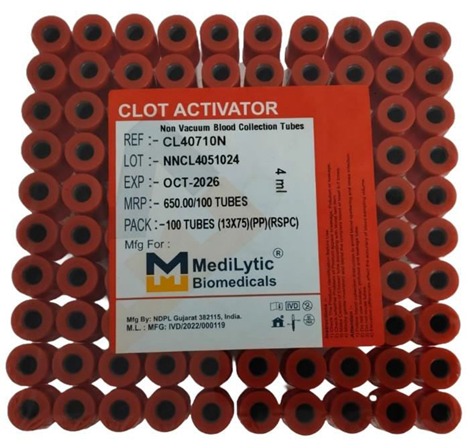 MEDILYTIC PLAIN TUBES (CLOT ACTIVATOR/RED TOP/SERUM)
