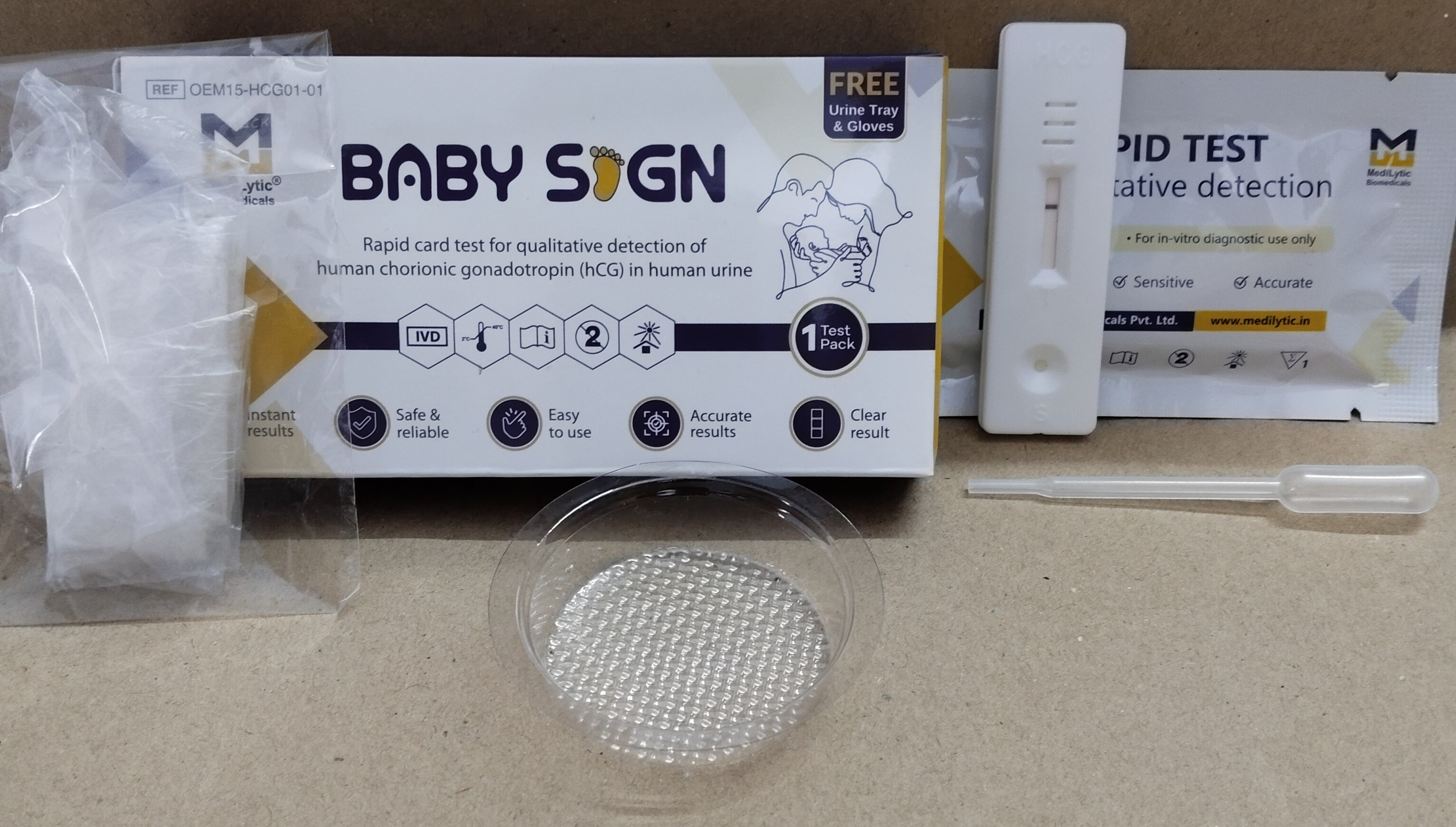 MediLytic "BABY SIGN"(Self Pregnancy Test Kit) (along with Urine Tray, dropper,and gloves 
