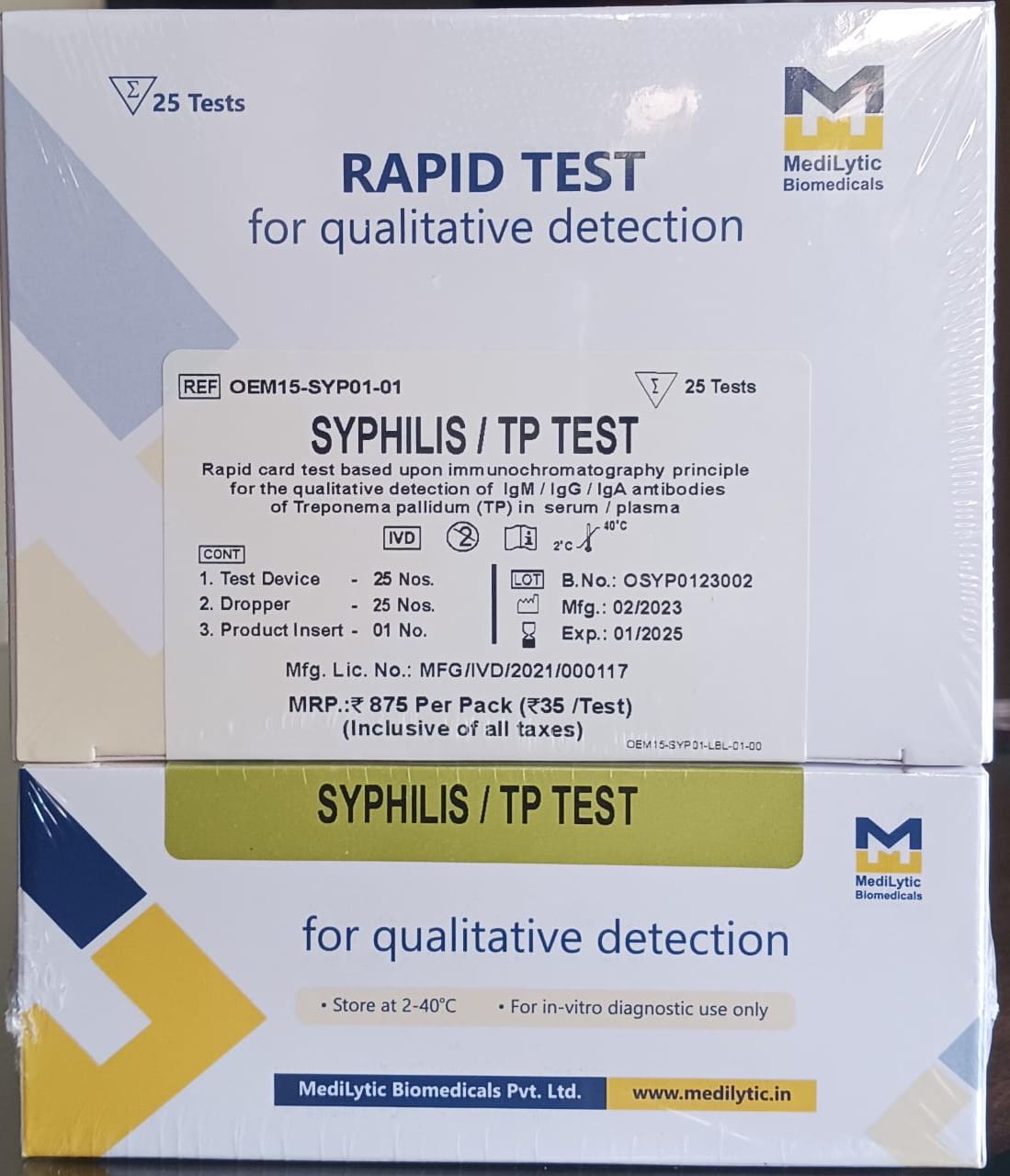 SYPHILIS/TP TEST 25 TEST PACKING