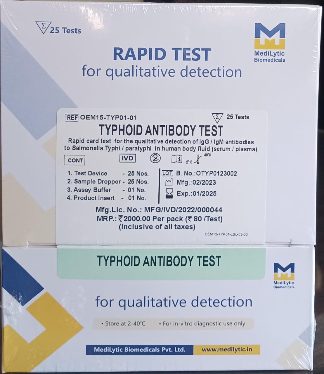 TYPHOID ANTIBODY TEST 25 TEST PACK